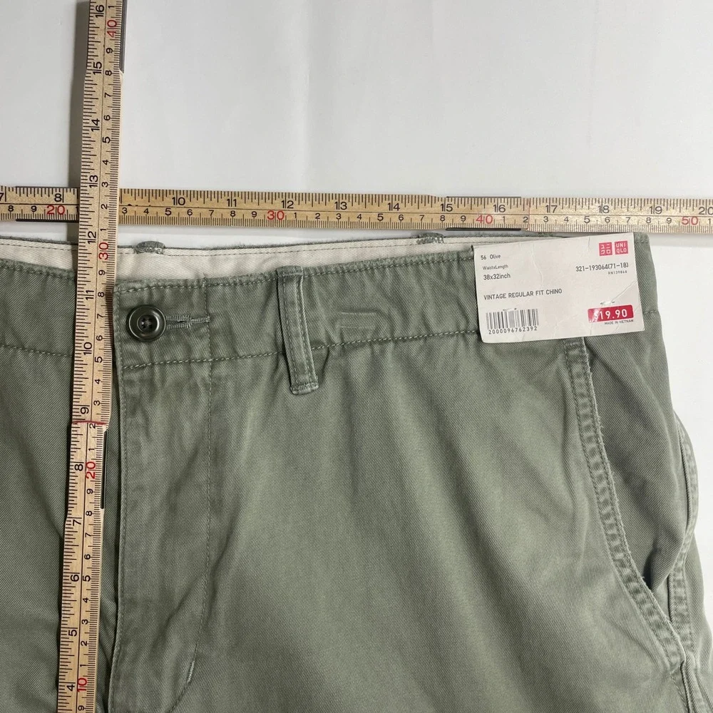 Uniqlo Vintage Regular Fit Chino Pants Men 38x32 Olive Green Preppy Normcore NWT